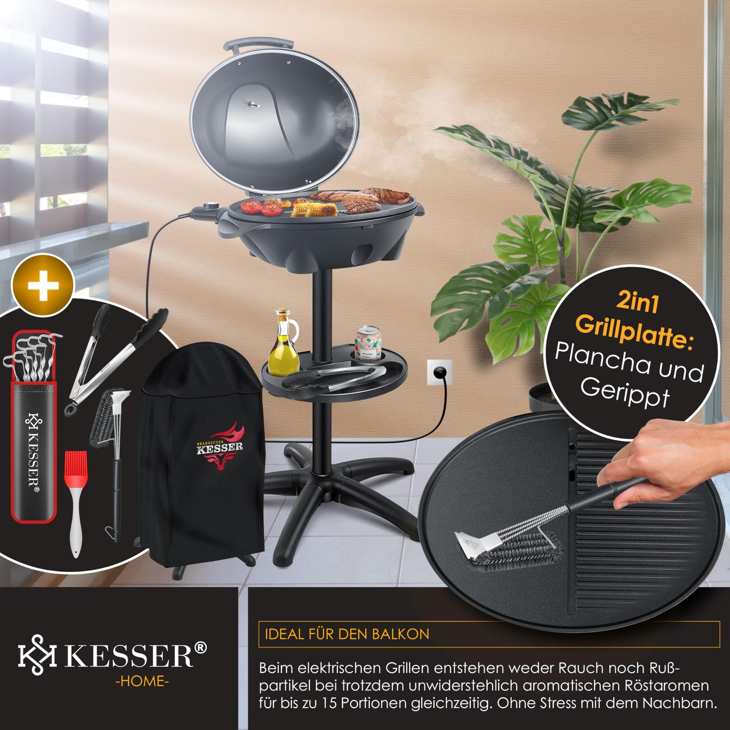 KESSER® Barbacoa Eléctrica 2 en 1 con Tapa