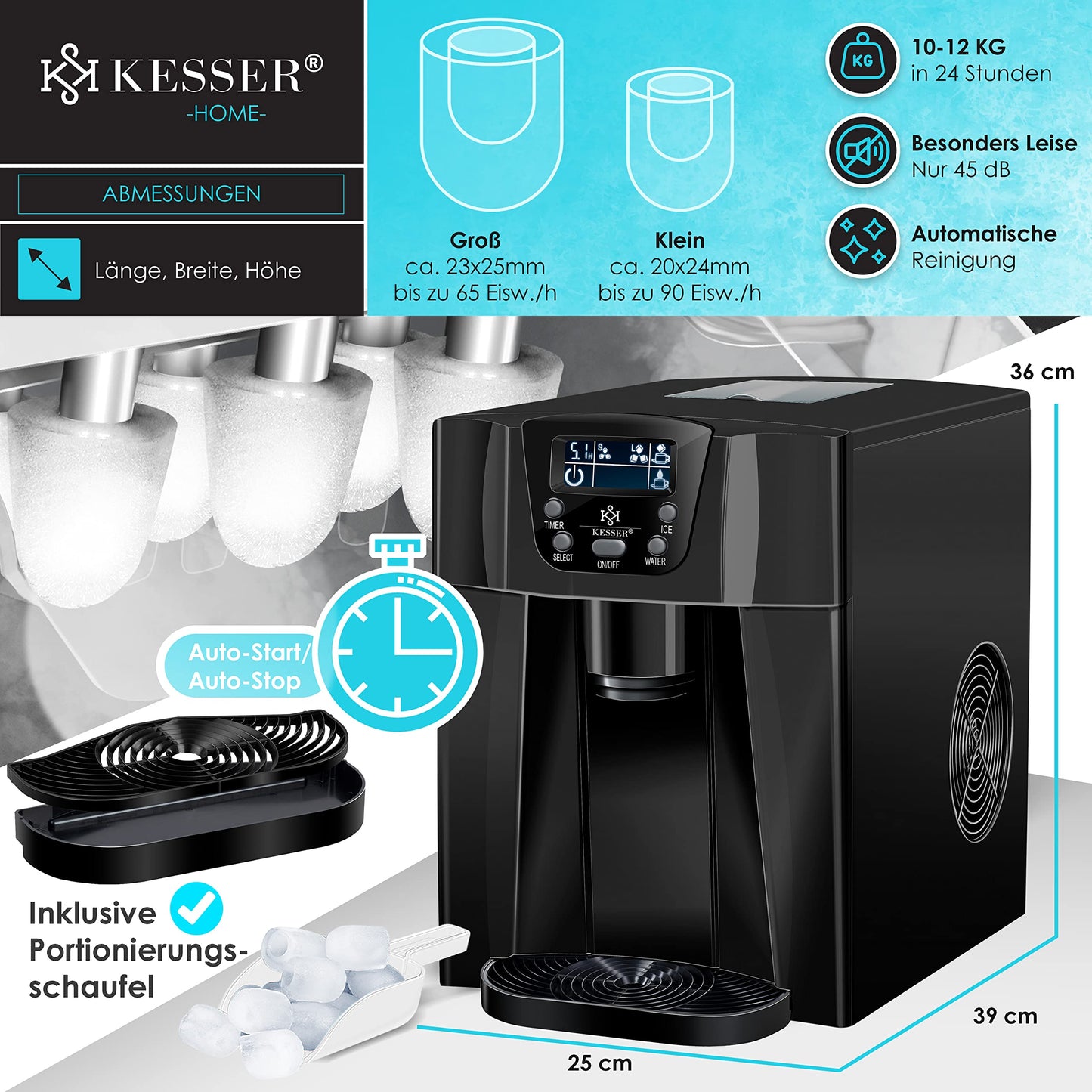 KESSER® Máquina de Hielo 100W Negra