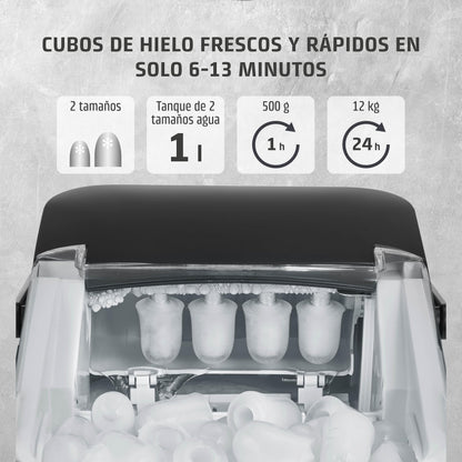 CASO IceChef Máquina de Hielo Compacta para Casa y Cocina, 1L, Hielo en 6 Minutos, 12 kg de Hielo en 24 Horas, Encimera