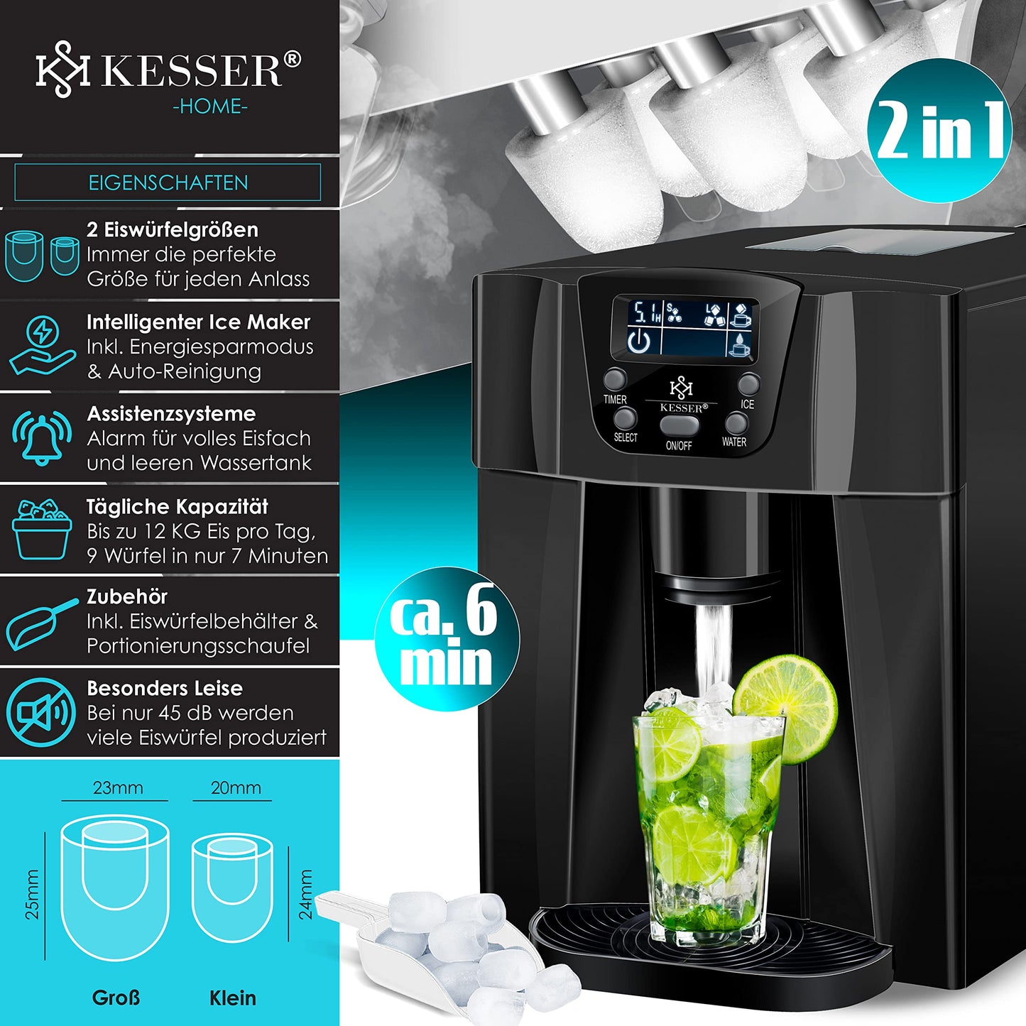 KESSER® Máquina de Hielo 100W Negra
