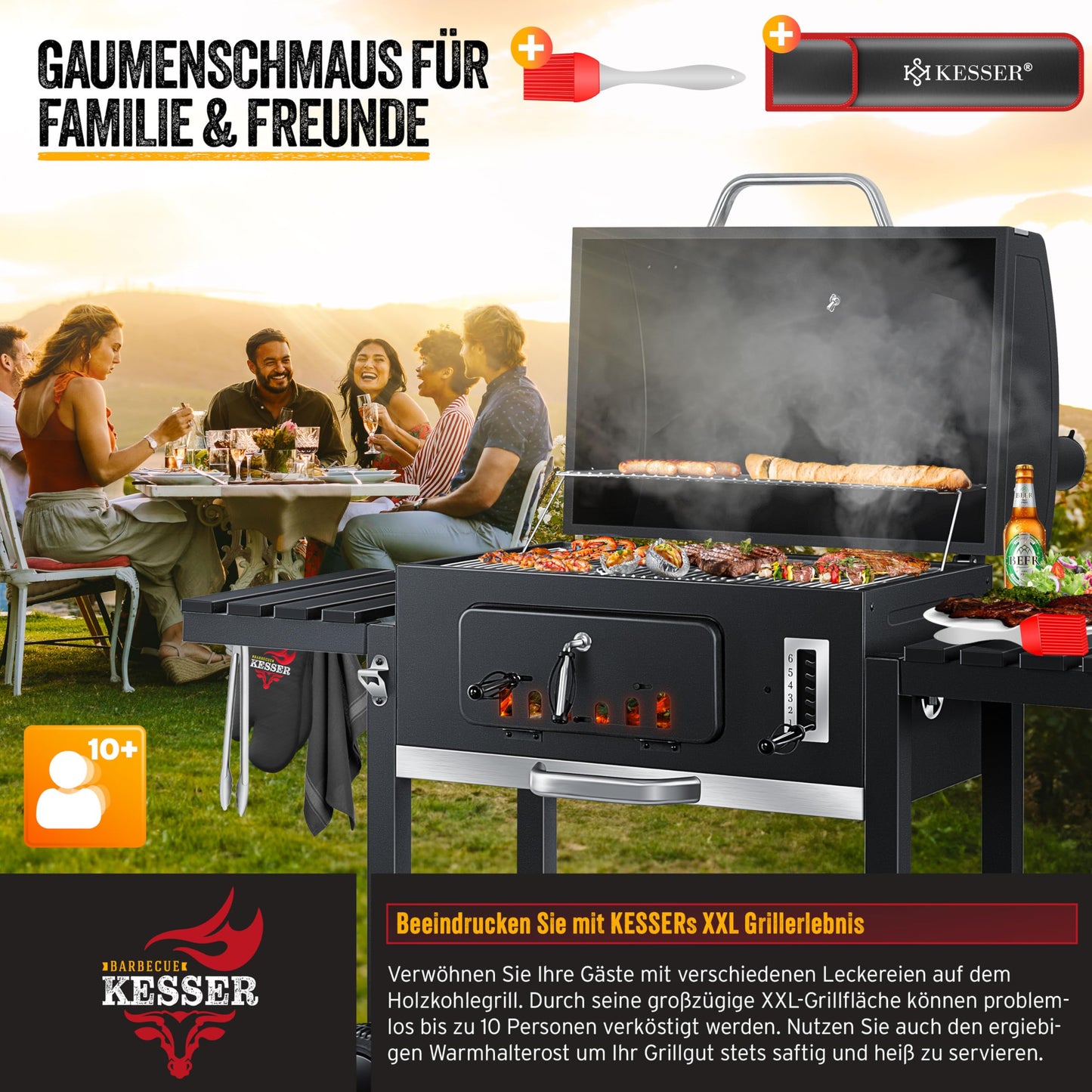 KESSER® Barbacoa XXL con Ahumador y Ruedas