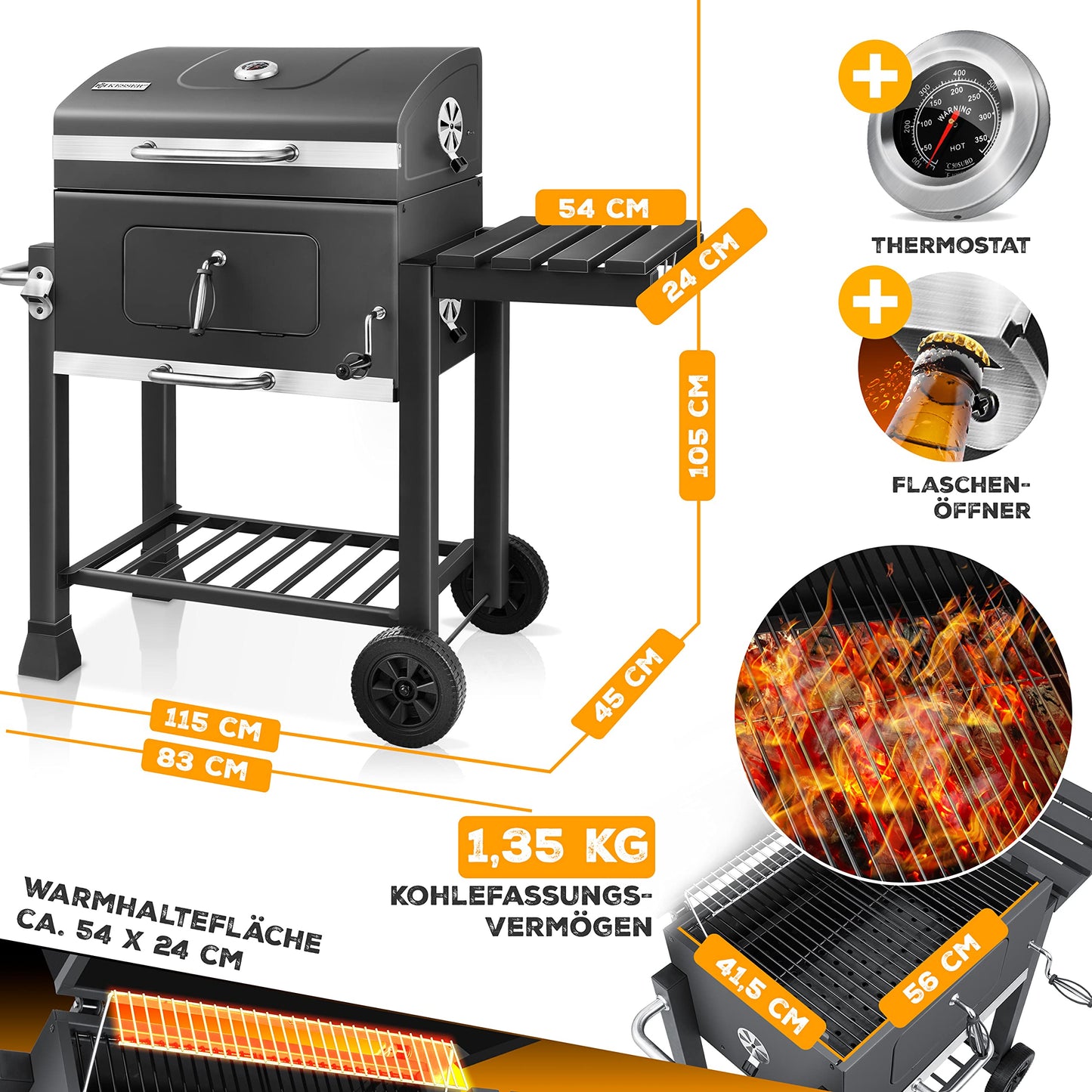 KESSER® Parrilla de Carbón con Carrito Gris