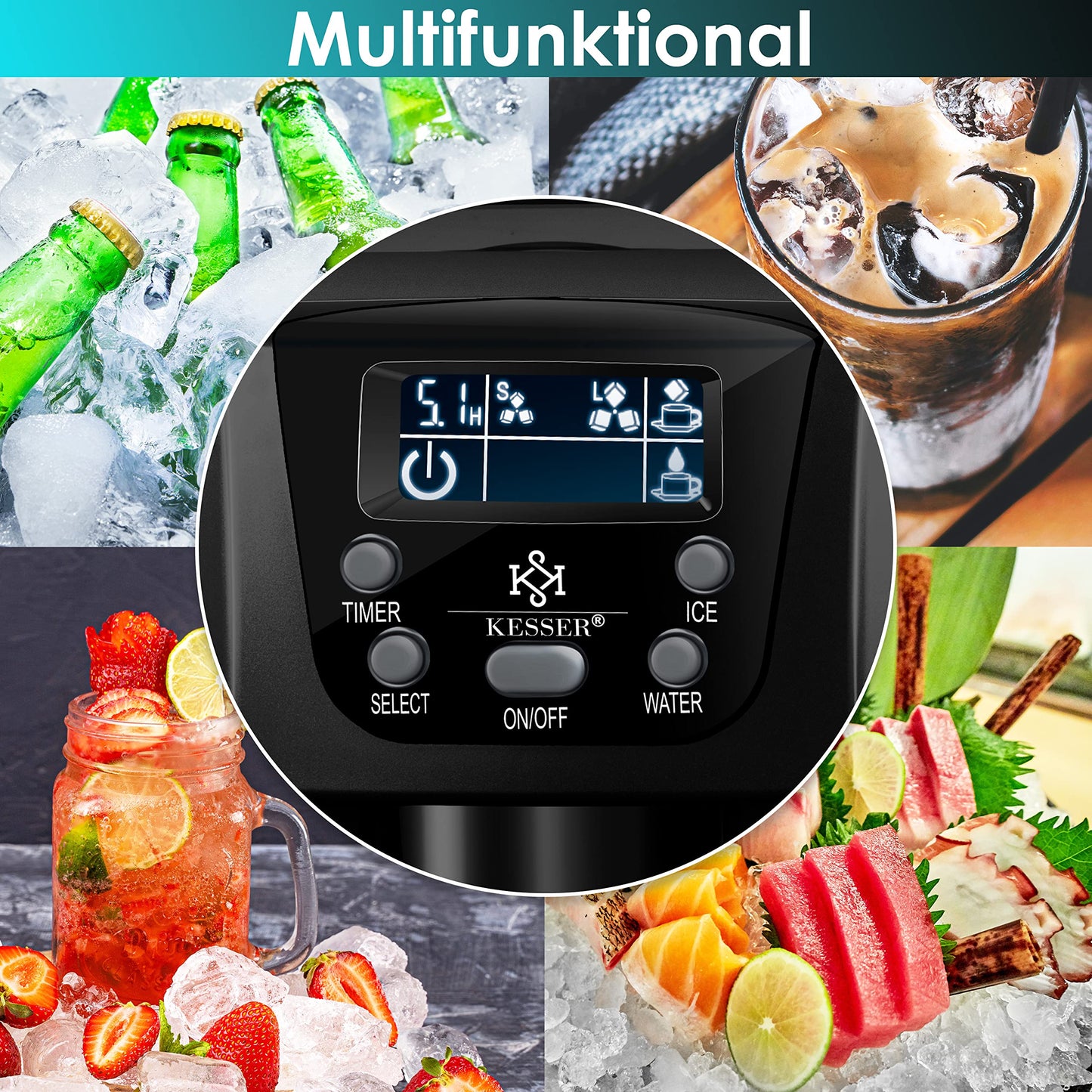 KESSER® Máquina de Hielo 100W Negra